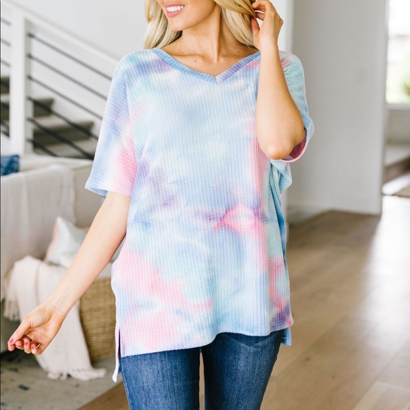 Clouds of Blue & Pink Tie Dye Waffle Knit Top - Picture 2 of 11